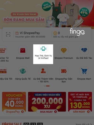 Vào shopee chọn dịch vụ